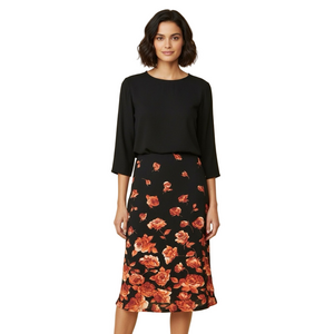Express Black and Red Floral Pencil Skirt